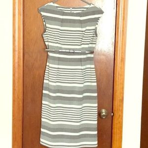 Gray Sleeveless Pleated Striped Dress